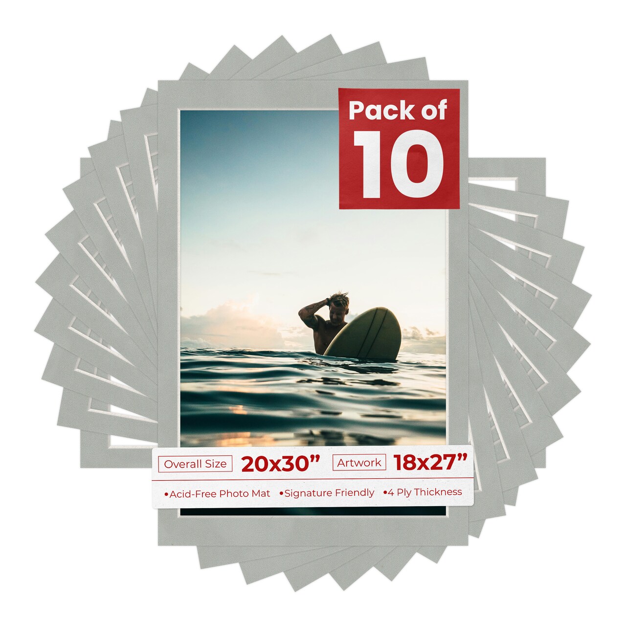 Light Grey Suede Mat Board for 20x30 Frames - Fits 18x27 Photos